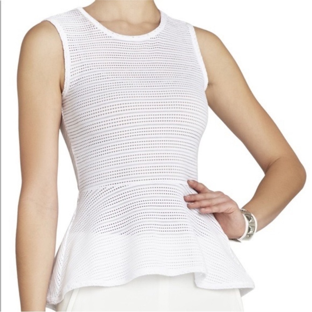 BCBGMaxAzria Evia White Textured Peplum Top - Picture 2 of 9